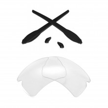 Walleva Lenses And Rubber Kit(Earsocks+Nosepads) For Oakley Flak 2.0 XL (OO9188 Series) (Clear Lenses + Black Rubber)